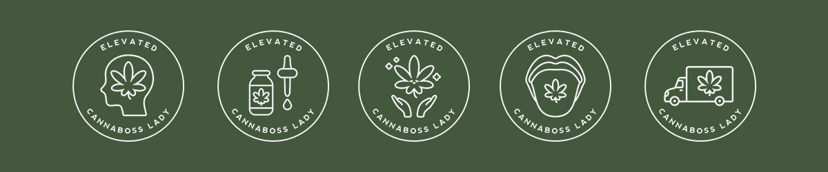 trademark identifiers showcasing some of the verticals in which The CannaBoss Lady appears: education, CBD products, THC edibles, and delivery